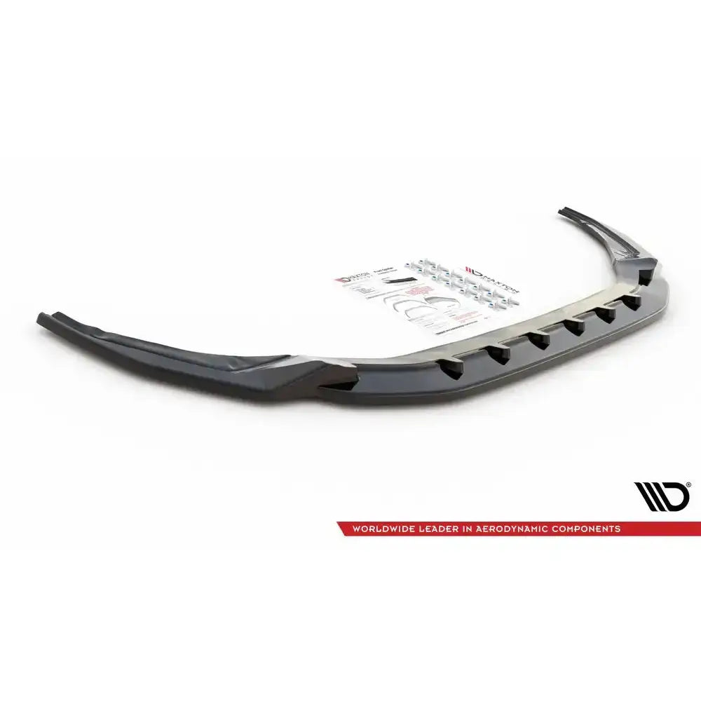 Front splitter til Audi S3 A3 S-Line 8Y V.2, sort plast med luftekanaler, monteringsutstyr bak.
