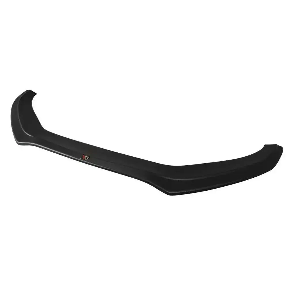 Front lip Audi S4 B8 FL V.2 sort spoiler i plast med logo, avbildet skrått på hvit bakgrunn.