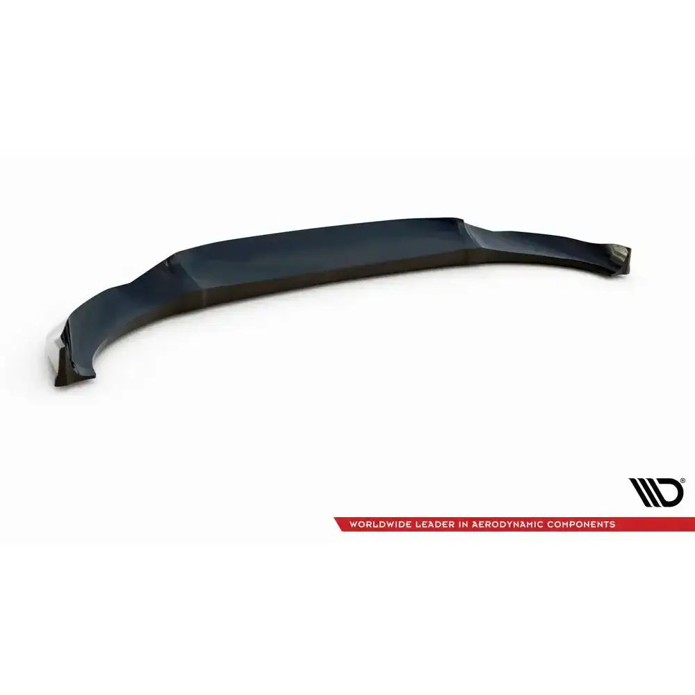 Frontspoiler BMW X3 M40d M40i M-Pack G01 V.2 i svart blankt materiale, sett forfra på hvit bakgrunn.