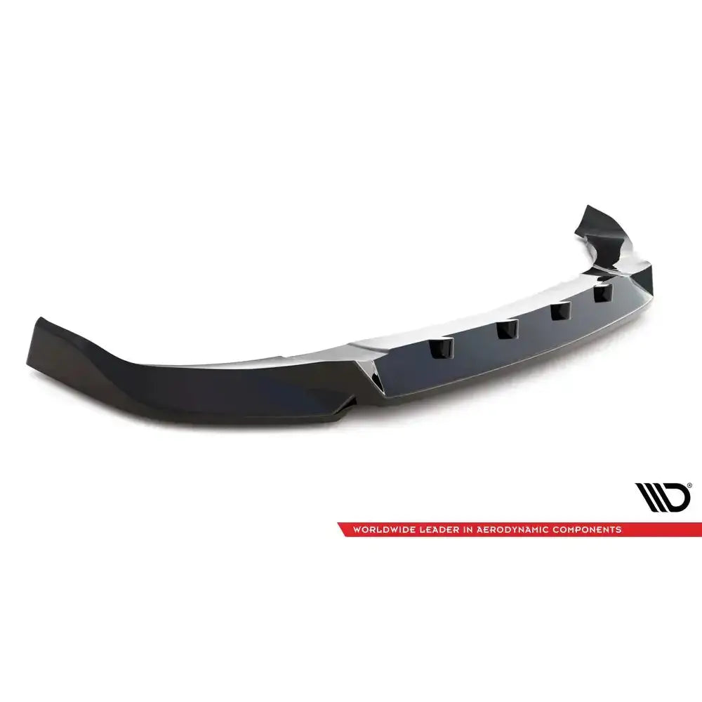 Front lip på sort frontspoiler til BMW X4 M-Pack G02 Facelift, skrå vinkel, aerodynamiske detaljer.