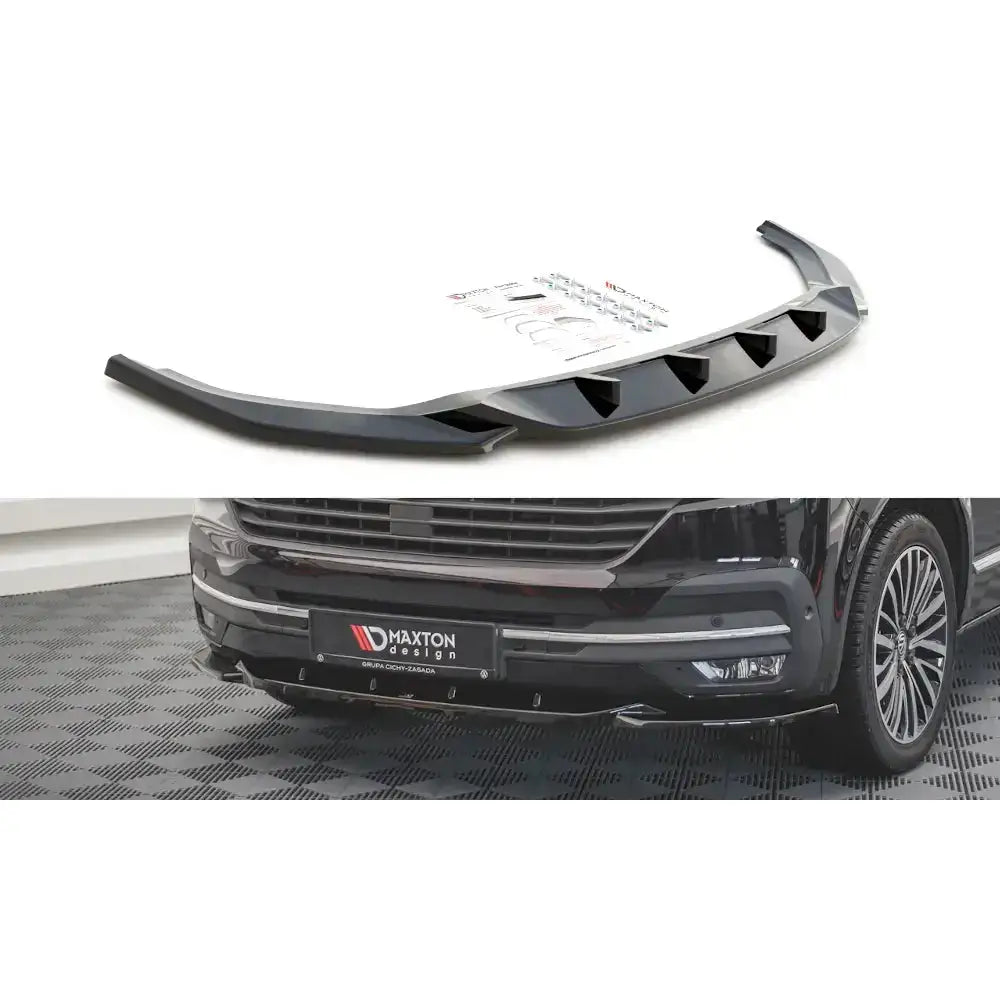 Frontspoiler Volkswagen T6 Facelift V.2 i sort plast med markante luftkanaler og skarpe linjer.