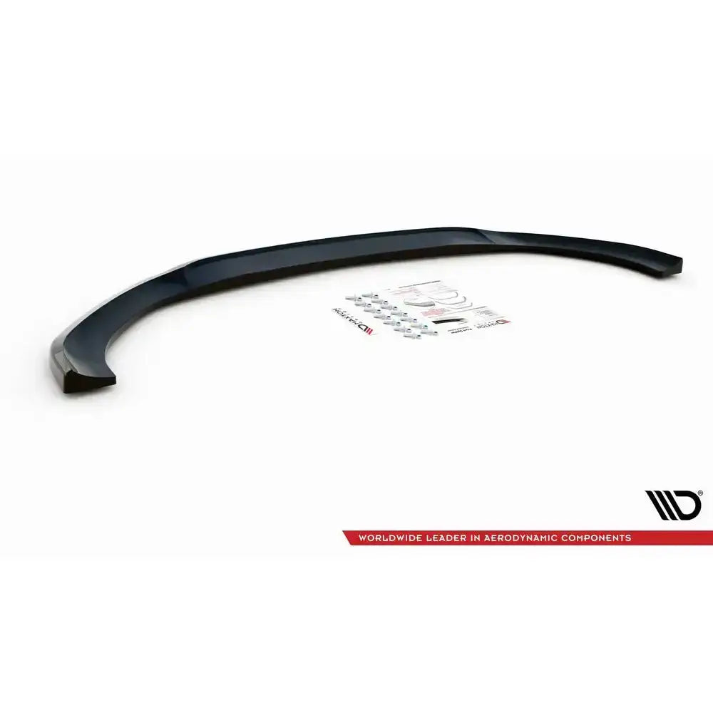 Spoiler til Mercedes CLS Amg-Line C257 V.3, sort buet del med monteringsutstyr og klistremerker foran.