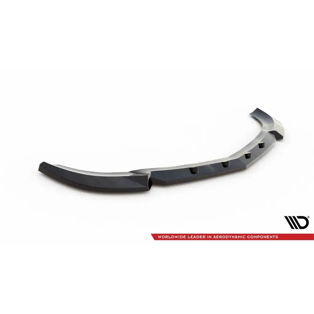 Front lip for Mercedes C Coupe AMG-Line C204 V.1, svart plastspoiler med luftspalter, sett fra skrå toppvinkel.