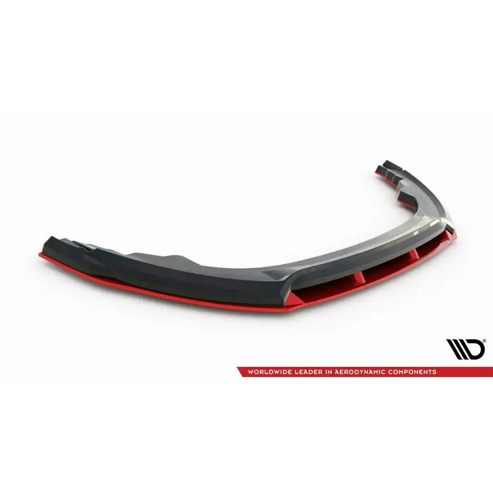 Spoiler til Toyota GR86 Mk1 V.3 i sort med røde detaljer, skrått forfra på hvit bakgrunn.