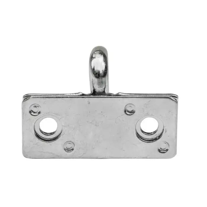 Galvanisert griper rektangel 25 mm, frontbilde som viser bøyle og to skruehull på sølvfarget plate.