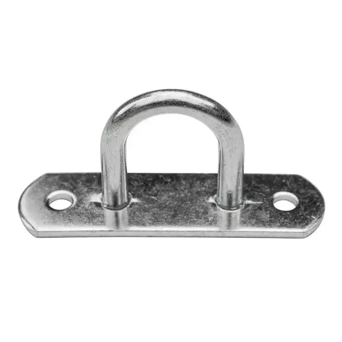 Galvanisert Ombord Grip 25 mm, frontbilde av stålbøyle med to skruehull og blank, avrundet overflate.