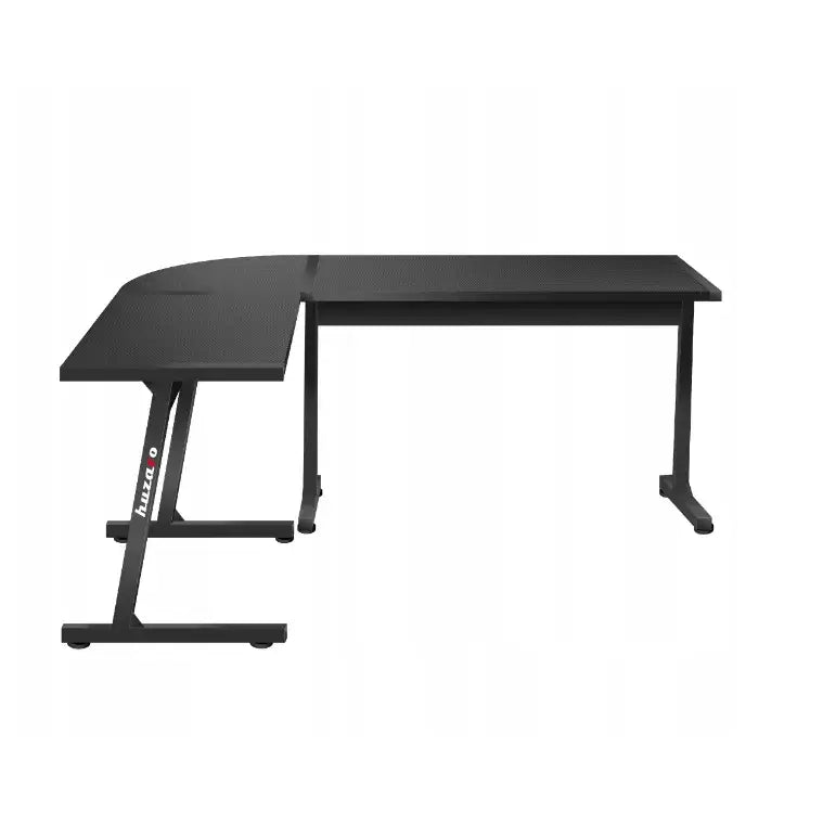 Gaming hjørnebord Huzaro Hero 6.0 svart, frontvisning som fremhever det solide metallunderstellet og matte bordplaten.