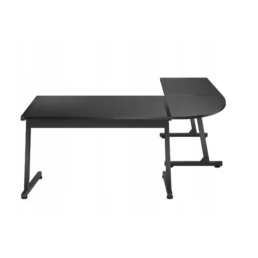 Gaming hjørnebord Huzaro Hero 6.0, svart L-form med rette linjer, metallben og buet kortside.