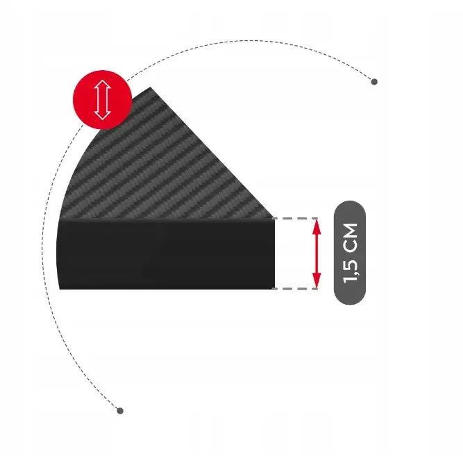 Hjørnebeskytter til Huzaro Hero 6.0, sidevisning av svart karbonfiber-mønster med 1,5 cm høyde og røde piler.