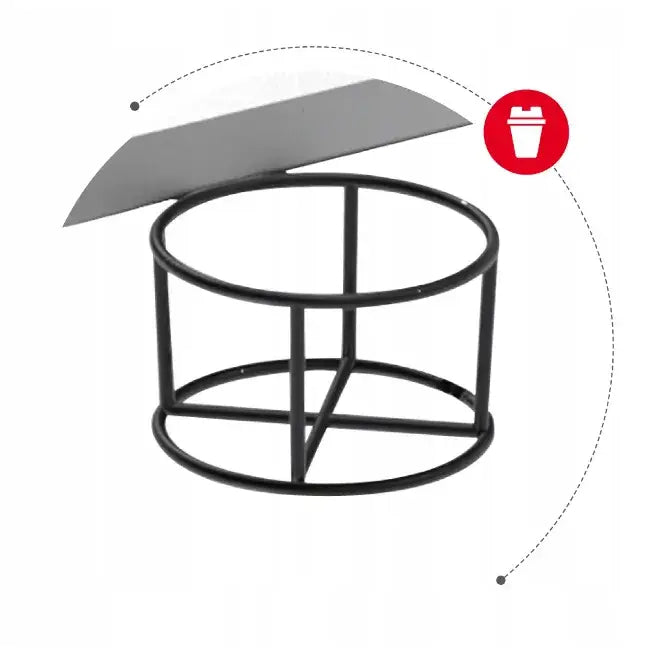 Gaming Hjørnebord Huzaro Hero 6.3, nærbilde av svart metallholder med avtagbart lokk illustrert fra skrå vinkel.