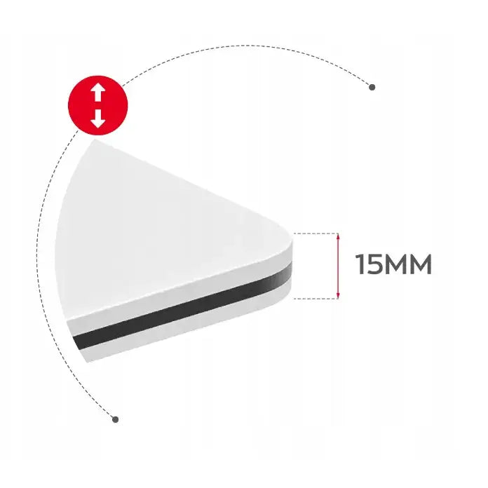 Gaming skrivebord Huzaro Hero 1.6, nærbilde av hvit bordplate med svart stripe og 15 mm tykkelse.