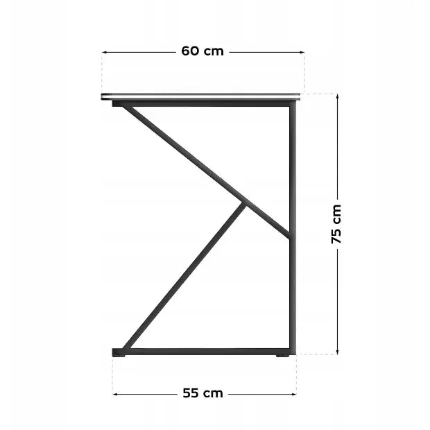 Gamingbord Huzaro Hero 1.6 svart, sidevisning som viser metallramme, kryssbjelker og mål på toppflaten.