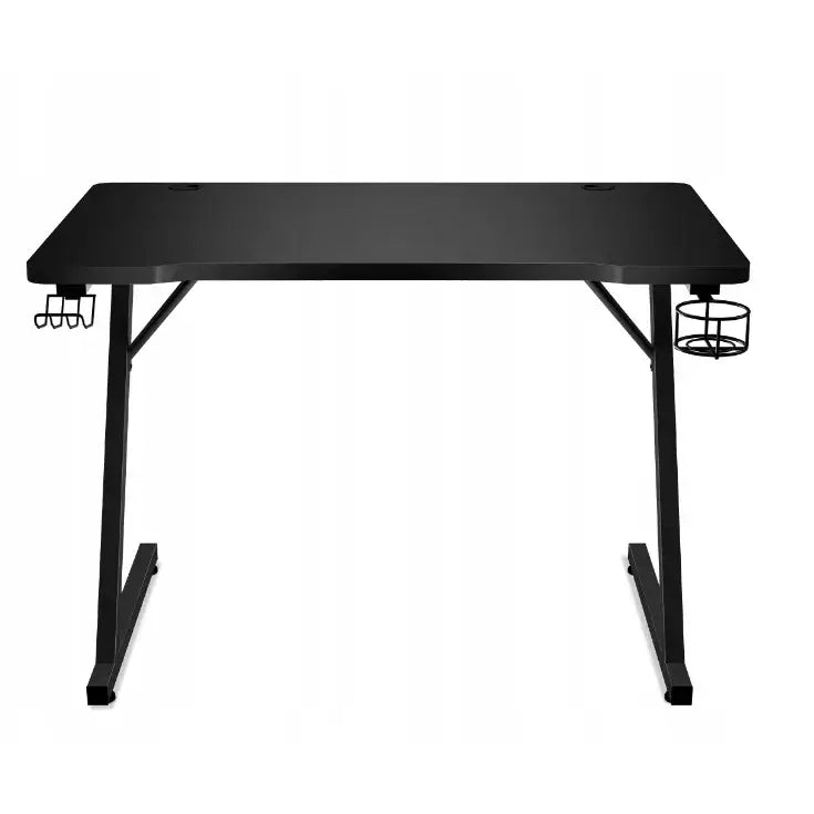 Gamingbord Huzaro Hero 1.8, rett forfra med hodetelefonholder til venstre og flaskeholder til høyre.