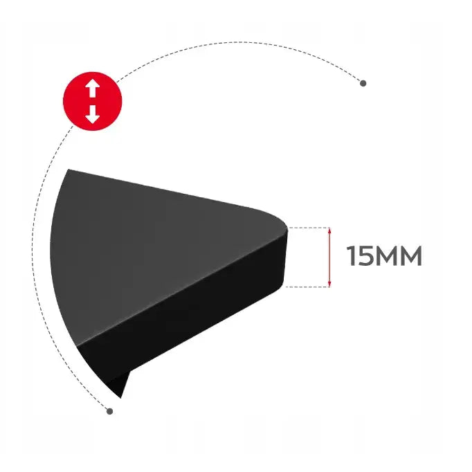 Gamingbord Huzaro Hero 1.8, sidebilde av sort trekantet gummibeskytter med 15 mm høyde og målstreker.