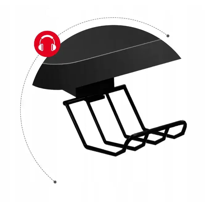 Gamingbord Huzaro Hero, undersiden med metallstativ, tre holdere og rødt ikon for hodetelefoner.