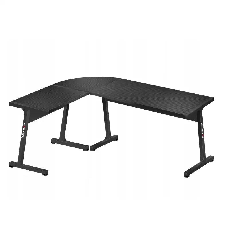Gamingbord Huzaro Hero 5.0, L-formet svart skrivebord vist fra siden med markerte støtteben og strukturert overflate.