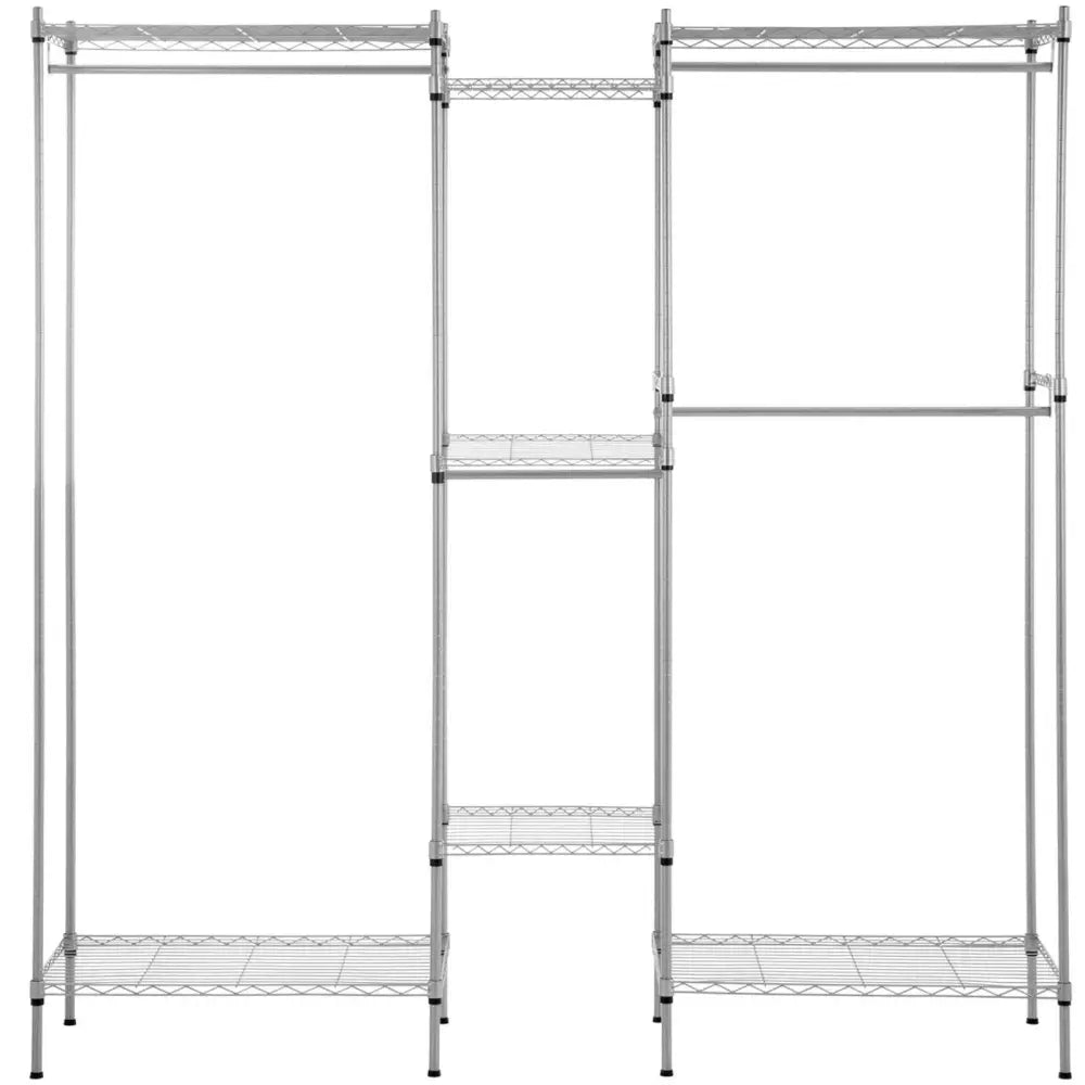 Garderobe Stålrack med 7 Hyller og 4 Stenger 189x45x196 Cm