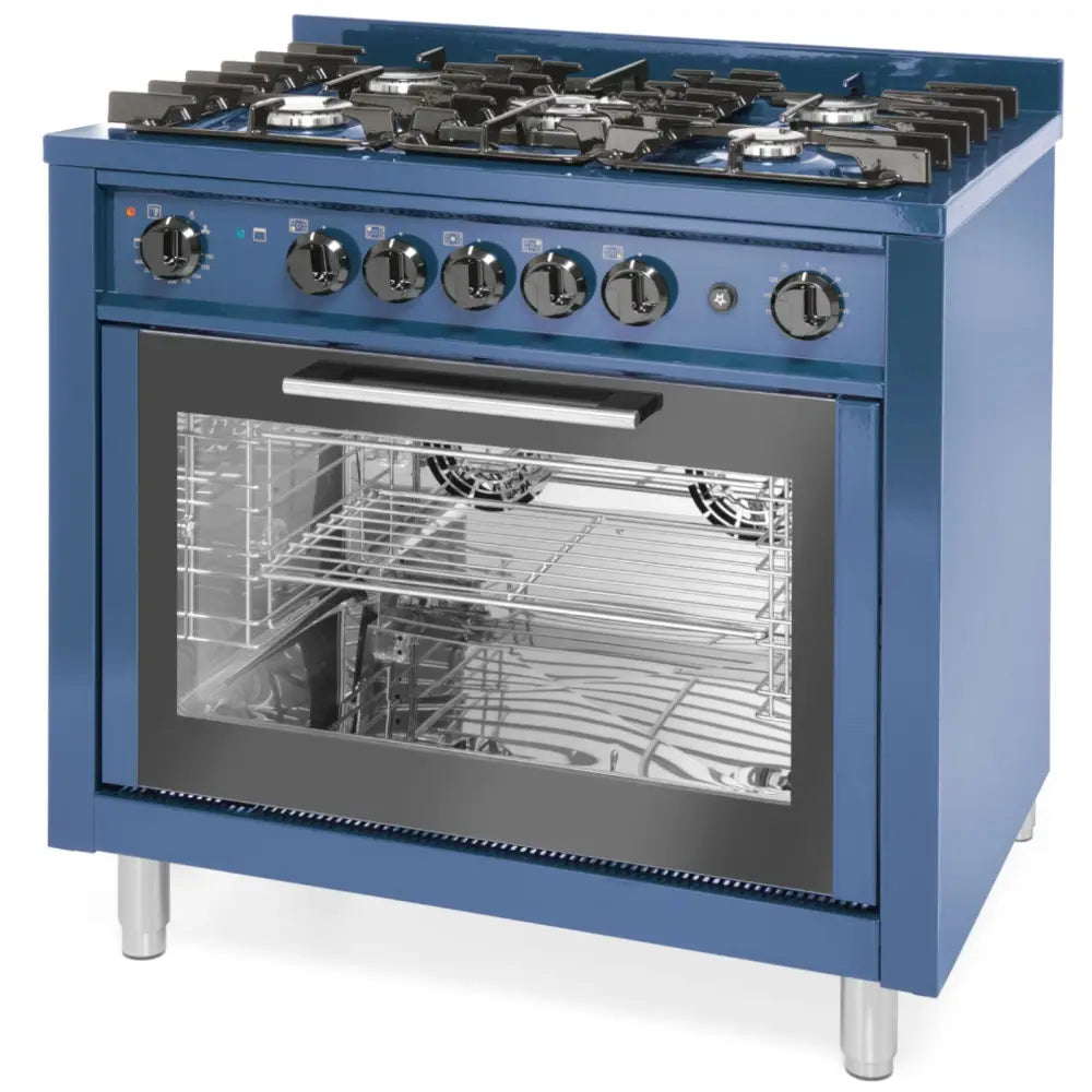 Gasskomfyr med 5 Brennere og Konveksjonsovn Kitchen Line 14.3 Kw 230 v Blå - Hendi 229194