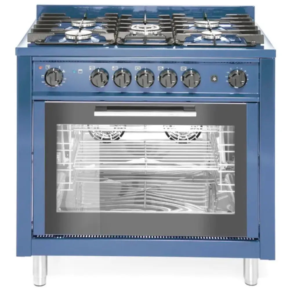 Gasskomfyr med 5 Brennere og Konveksjonsovn Kitchen Line 14.3 Kw 230 v Blå - Hendi 229194