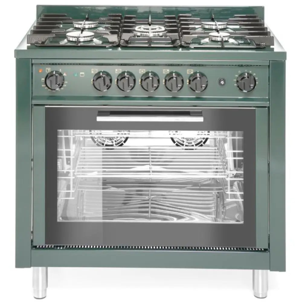 Gasskomfyr med 5 Brennere og Konveksjonsovn Kitchen Line 14.3 Kw 230 v Grønn - Hendi 229187