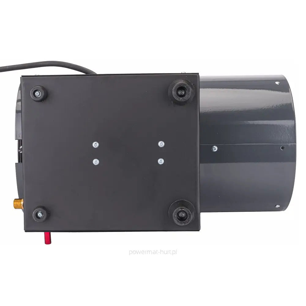 Gassvarmer, toppvisning som viser sorte og grå overflater, fire gummiføtter og synlige monteringsskruer.