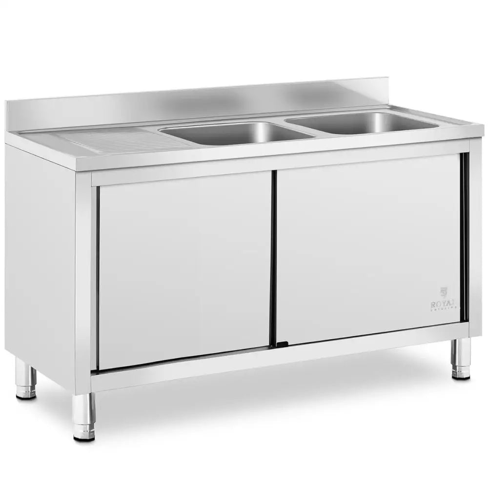 Gastro Kjøkkenvask med To Vasker og Skap - 140 x 70 x 95 Cm.