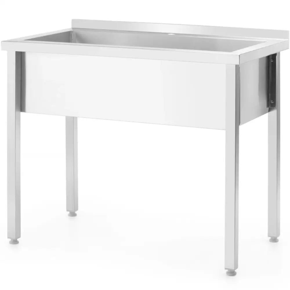 Gastronomisk enkelkomponent basseng i rustfritt stål, rektangulær vask med dype kanter og opphøyd bakside.