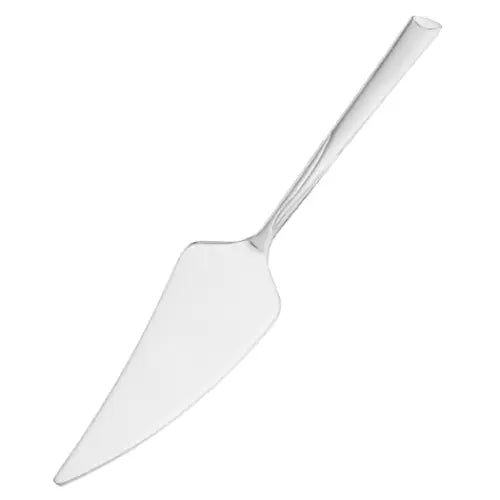 Kakespade fra Gerlach Flames, sølvfarget metall med minimalistisk design, sett skrått ovenfra på hvit bakgrunn.