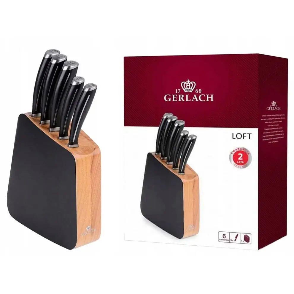 Gerlach Loft Nk981 Komplett Sett med 5 Kniver og Blokk Svart Tre Skarpe Kniver