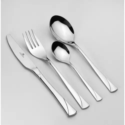 Gerlach Valor bestikk, fire blanke deler sett ovenfra med elegant bølget skaftmønster.