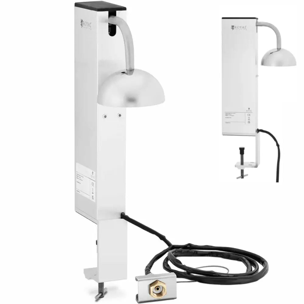 Glass tumbler freezer for bar med CO2, LED-lys og klemme, sett skrått med synlig tilkoblingsdel.