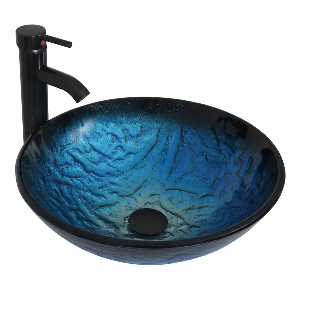 Glasservant med Benkeplate og Servantkran i Blått