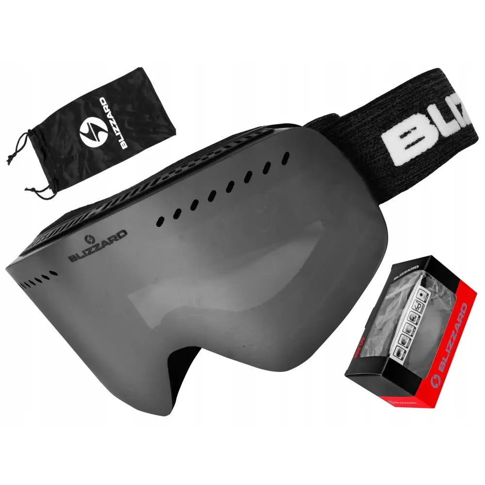 Gogle Blizzard 983 Dazo, sorte og grå skibriller med sølv speilglass, brede ventileringshull og sort stropp.