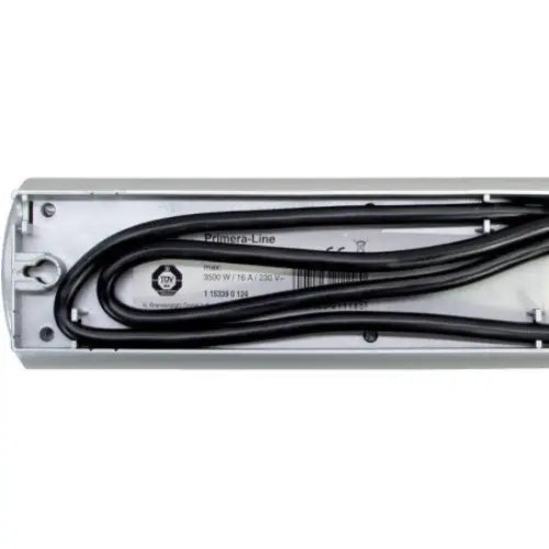 Grenuttak Primera-Line 8-veis i sølv, sett ovenfra med synlige sorte ledninger og tekniske detaljer i rommet.