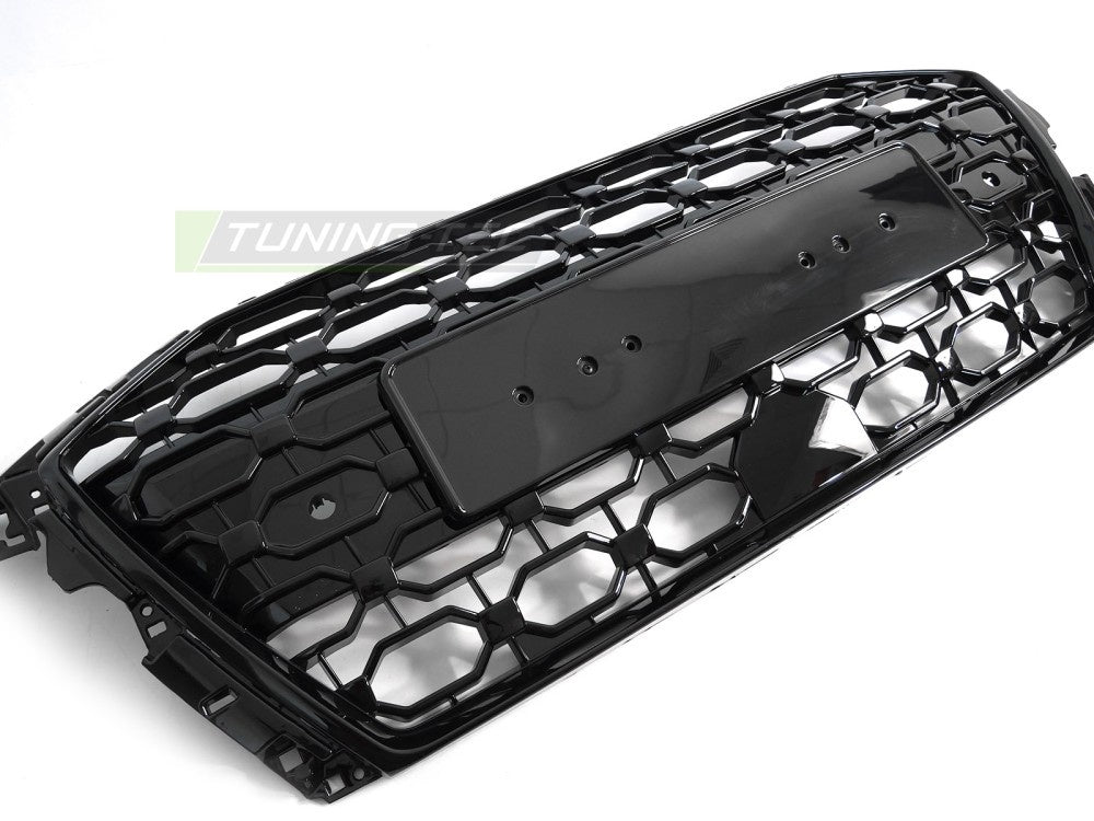 Glossy svart grill Audi A3 8Y montert på bil frontperspektiv