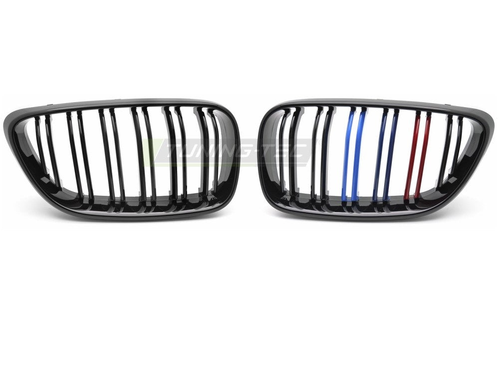 BMW 2-serie F23 cabriolet med svart sportsgrill i dobbeltribbe-design sett forfra