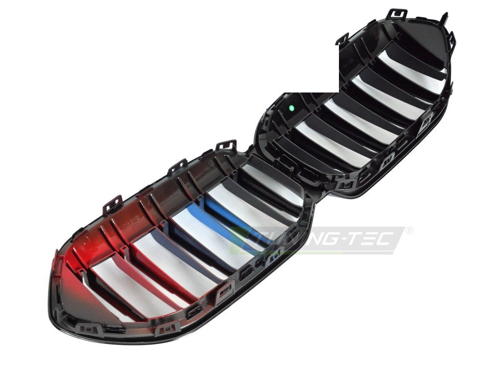 Tri-colour dobbel list grill i blank svart finish til BMW 2-serie F44