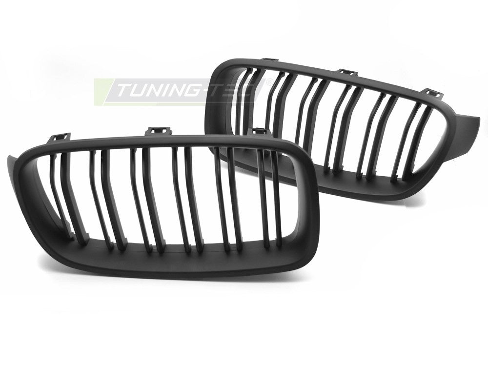 BMW F30 F31 frontgrill i matt svart dobbel bar-design sett forfra