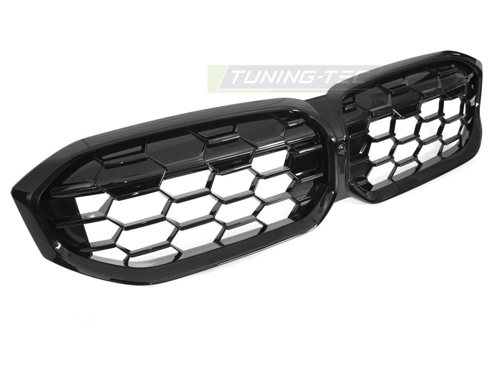 Nærbilde av diamond-mønstret frontgrill til BMW G20/G21 LCI 2022–