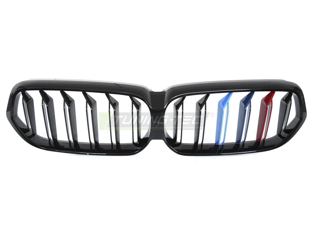 Glossy svart nyre-grill BMW 6-Serie G32 LCI 2020–2023 med tri-colour detaljer