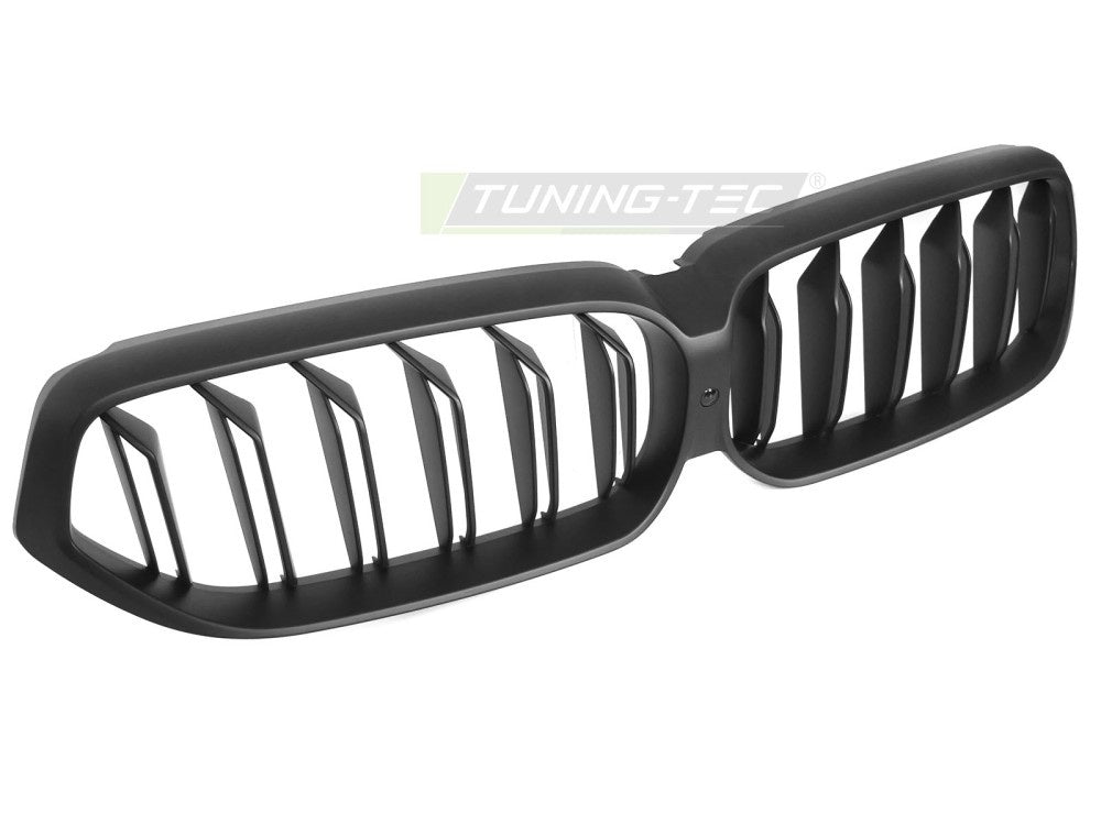 Matt svart nyregrille BMW G32 LCI Gran Turismo nærbilde av dobbel bar-design