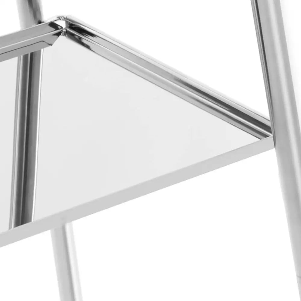 Sammenleggbar grill, detaljert nærbilde av glasshylle med blanke metallkanter og robust hjørnefinish.