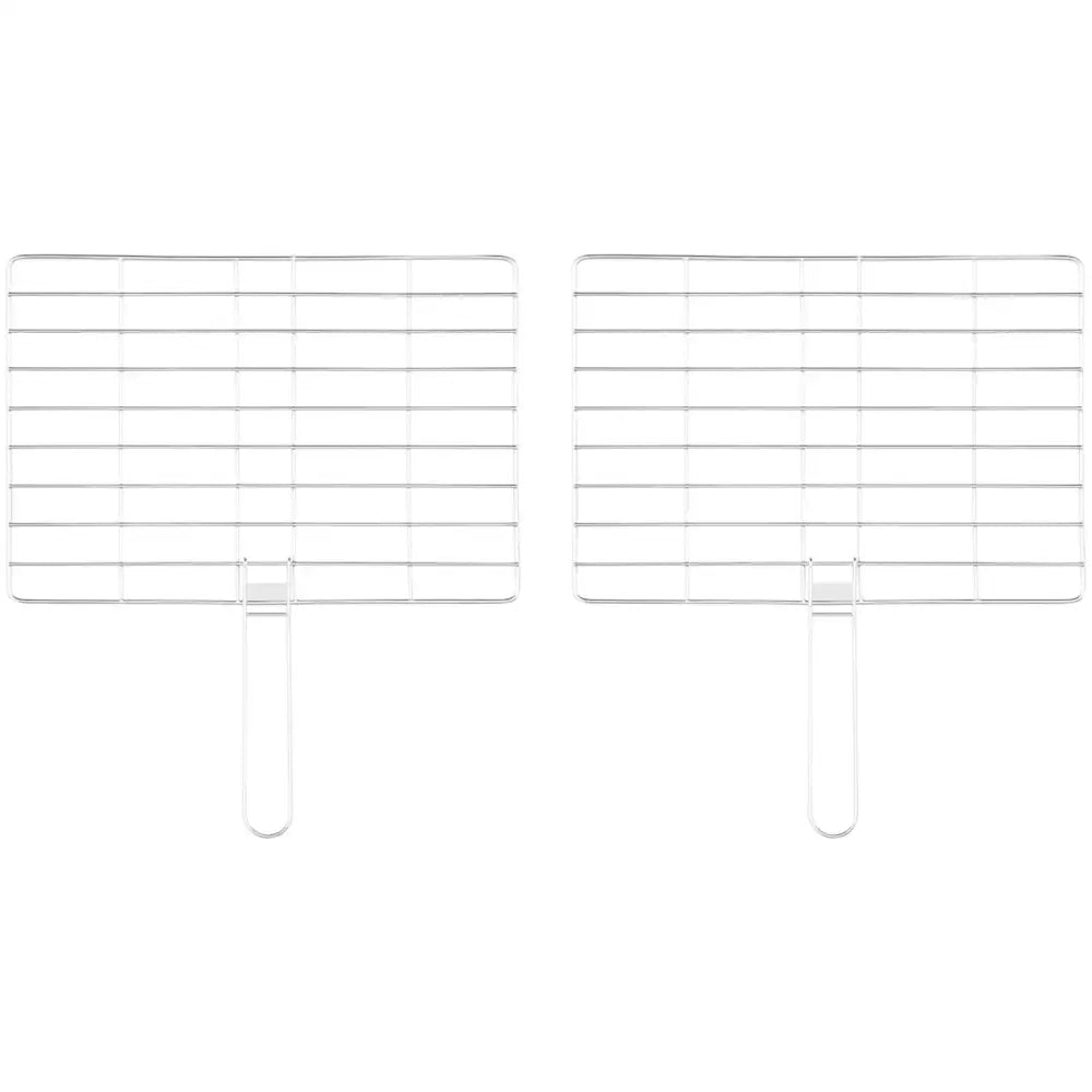 Griller broiler til paninis, sett ovenfra med to rektangulære metallrister og rette håndtak mot hvit bakgrunn.