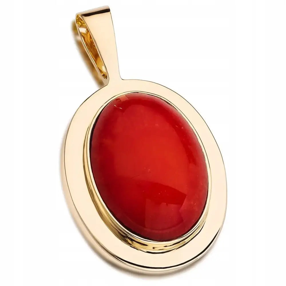 Smykke i 14k Gull med Oval Koral - 15x17 Mm