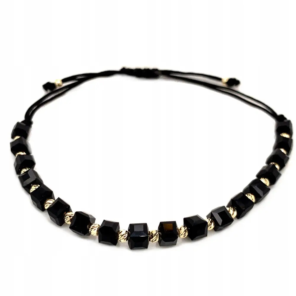 Armbånd Dame 14k Gull med Svarte Stener og Charms