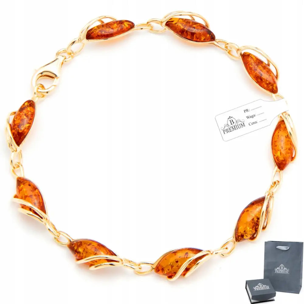 Armbånd Dame Sølvforgylt med Baltisk Rav og Charms