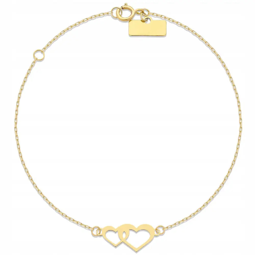 Armbånd Dame i Gull 585 med To Hjerter og Justerbar Lengde