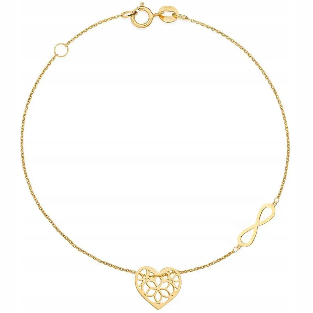 Armbånd Dame Gull 333 med Hjerte og Charms - 19 Cm