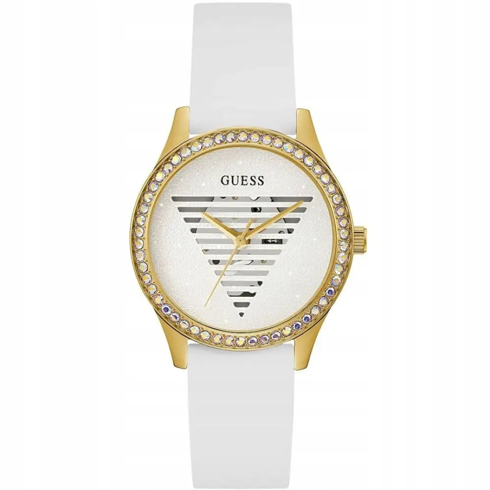 Gullfarget Guess Idol-klokke med Hvitt Bånd Gw0530l6