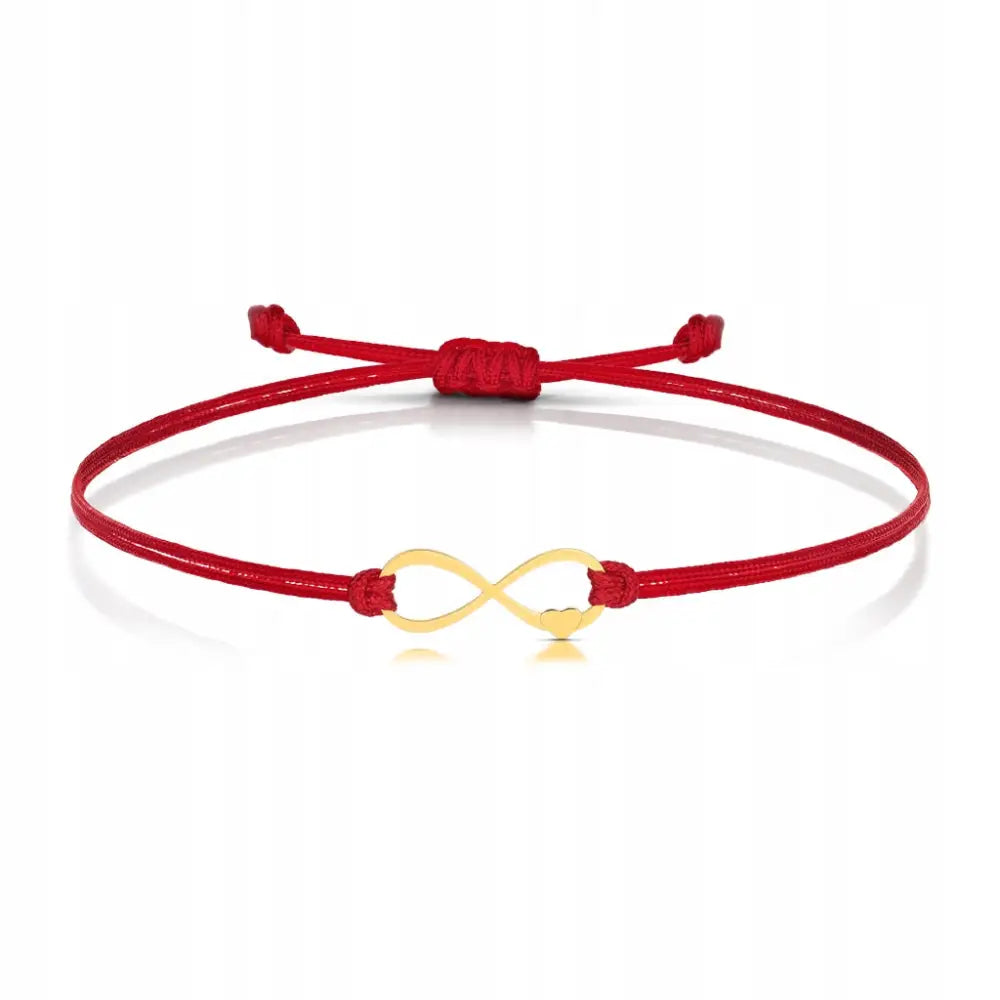 Armbånd Dame i Gull 14k med Rød Snor og Charms